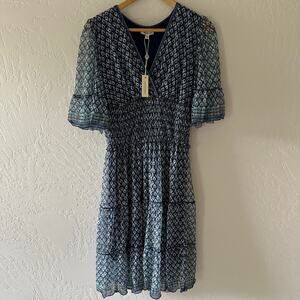 MAX STUDIO Womens Flutter Sleeve Short Tiered Dress $128 NEW Size Small Sheer